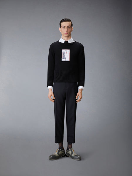 チャンキーメリノウール ネバーモアパッチ ボートネックプルオーバー 黒