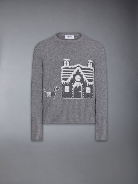 HOLIDAY SCENERY MERINO WOOL CREW NECK PULLOVER LT GREY