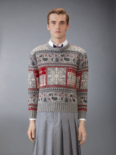 HOLIDAY HECTOR MOHAIR TWEED CREW NECK PULLOVER LT GREY