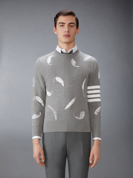 FEATHER INTARSIA RELAXED FIT CREW NECK PULLOVER
