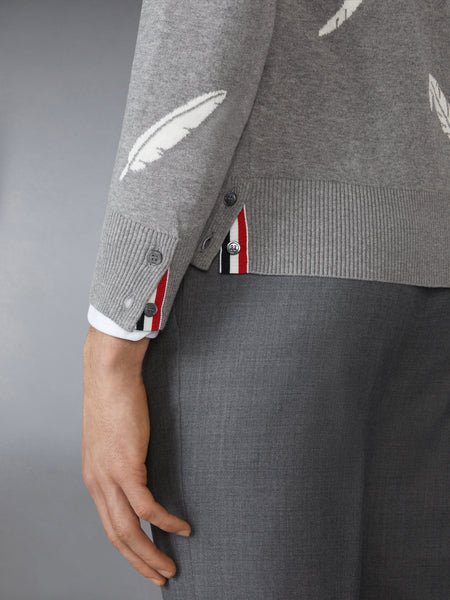 FEATHER INTARSIA RELAXED FIT CREW NECK PULLOVER