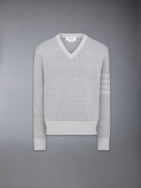 TEXTURED STRIPED STITCH 4-BAR RELAXED FIT V NECK PULLOVER