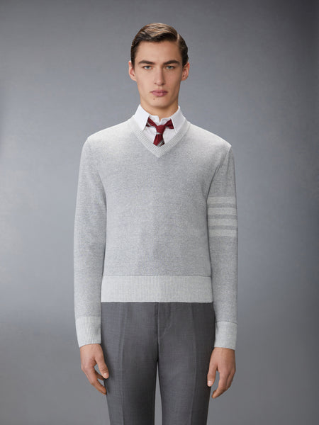 TEXTURED STRIPED STITCH 4-BAR RELAXED FIT V NECK PULLOVER