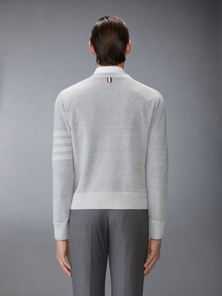 TEXTURED STRIPED STITCH 4-BAR RELAXED FIT V NECK PULLOVER