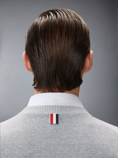 TEXTURED STRIPED STITCH 4-BAR RELAXED FIT V NECK PULLOVER