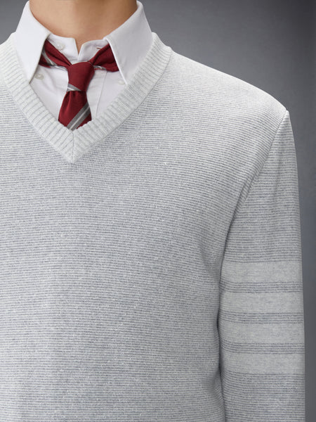 TEXTURED STRIPED STITCH 4-BAR RELAXED FIT V NECK PULLOVER