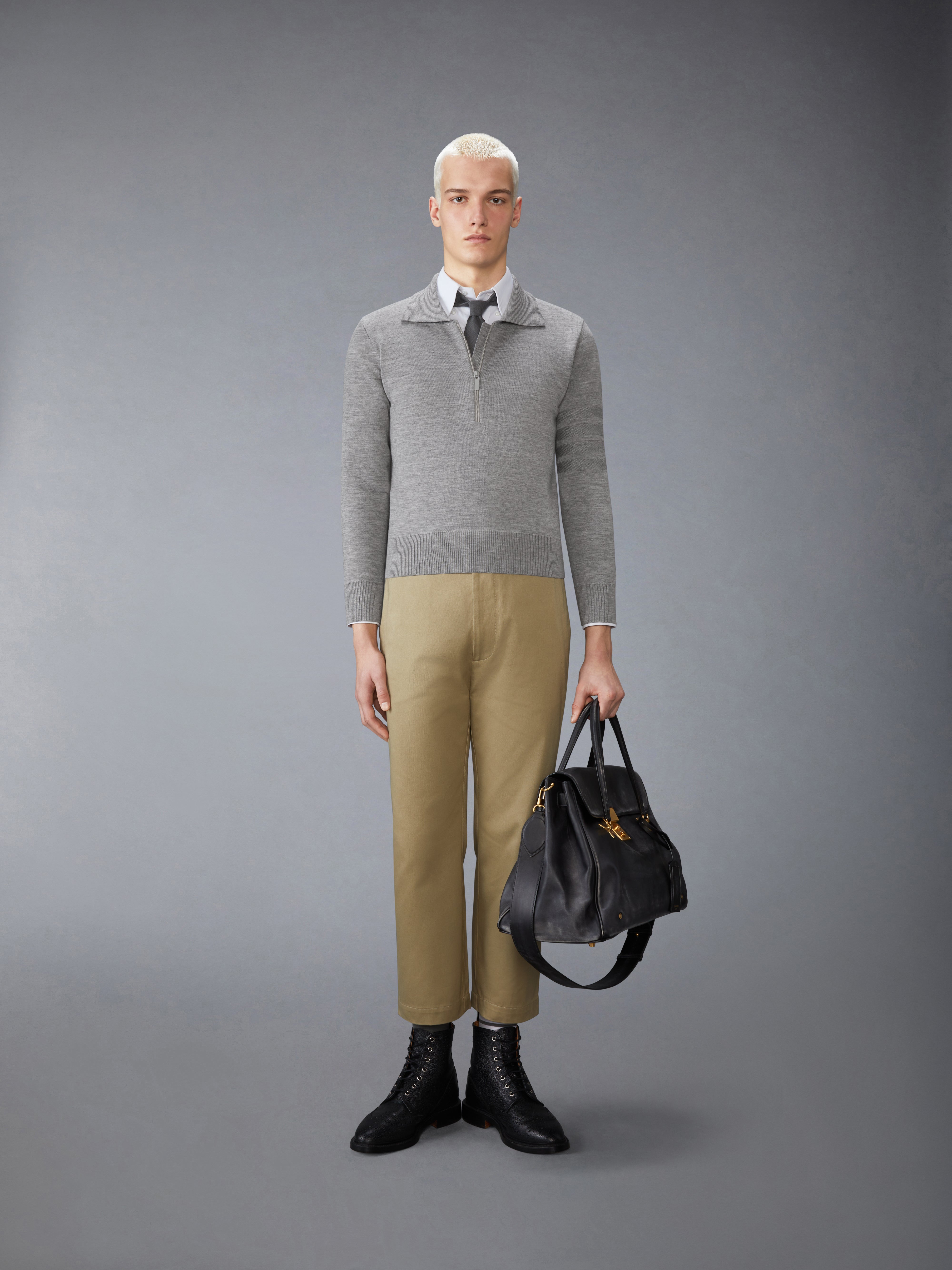 Merino Wool Double Face 4-Bar Half Zip Pullover | Thom Browne