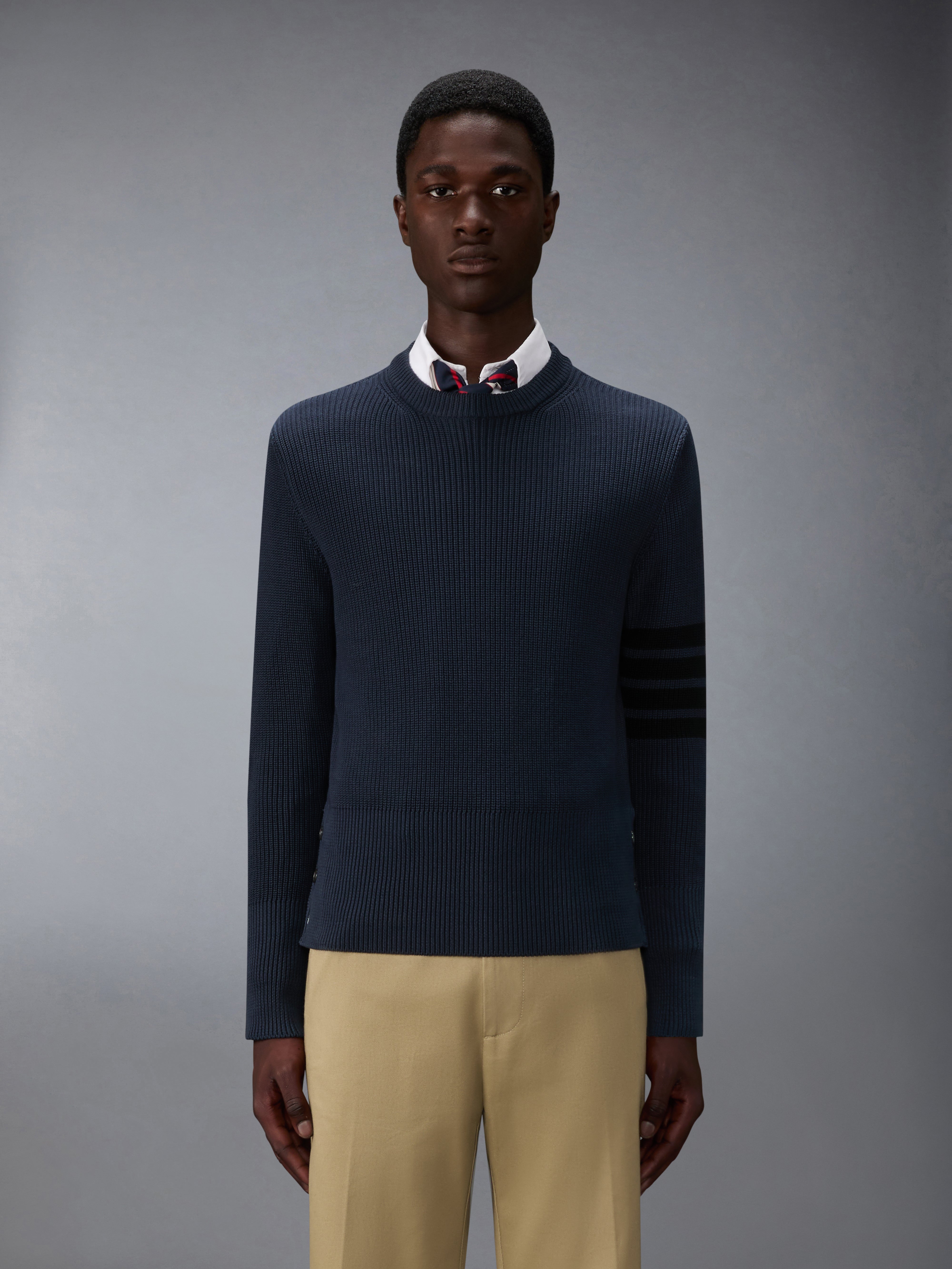 Cotton Cardigan Stitch 4-Bar Pullover | Thom Browne