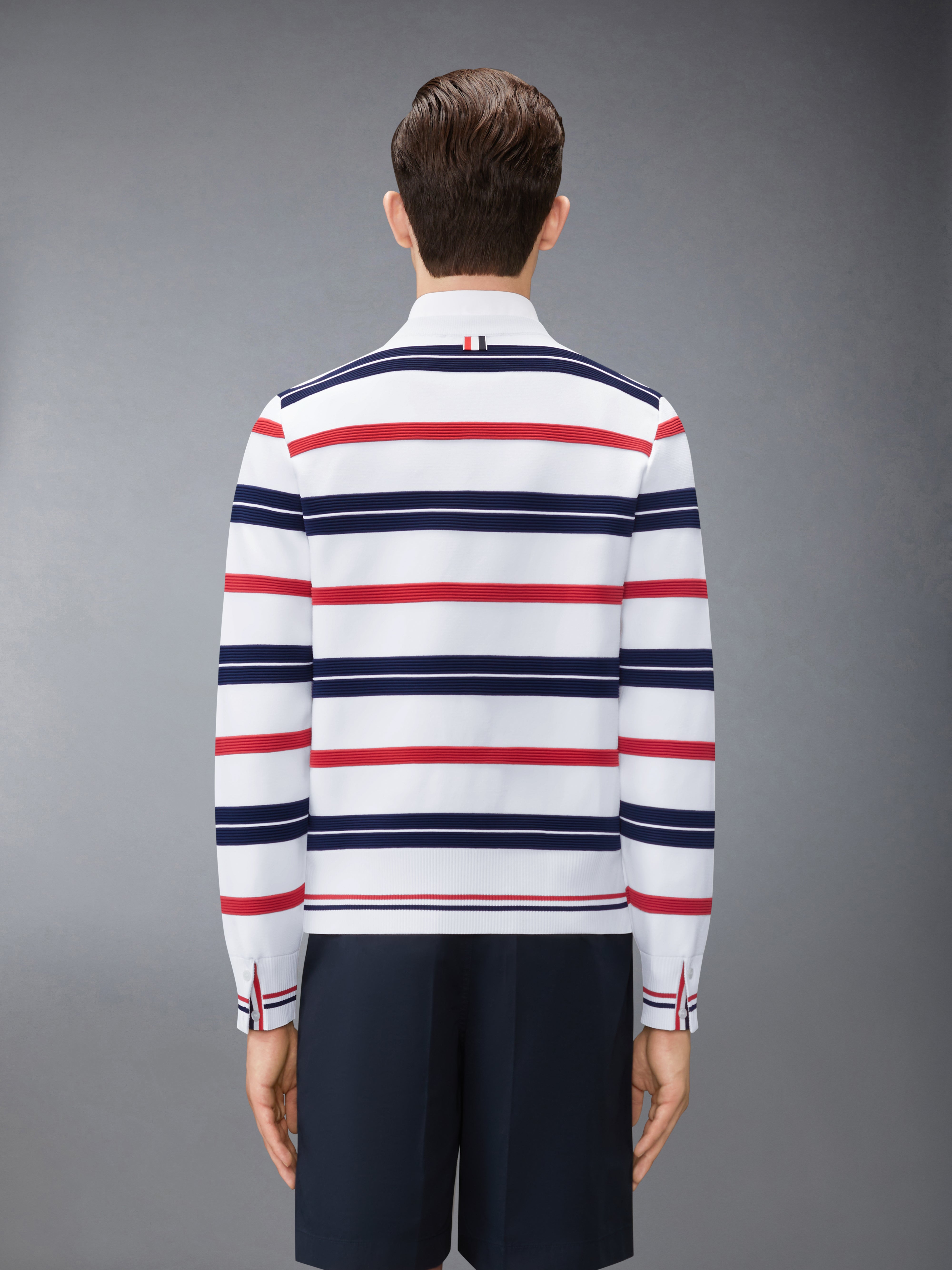 【美品】トムブラウン ラグビーシャツ ポロ 長袖 ボーダー トリコロール S メンズ Tシャツ＆ポロシャツ | Thom Browne