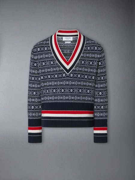 CASHMERE JACQUARD SNOWFLAKE PULLOVER NAVY