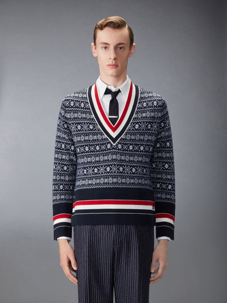 CASHMERE JACQUARD SNOWFLAKE PULLOVER NAVY