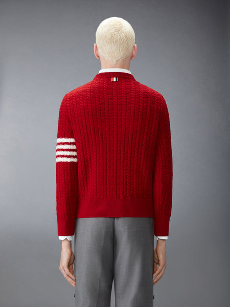 MERINO WOOL 4-BAR INTARSIA ANCHOR PULLOVER RED