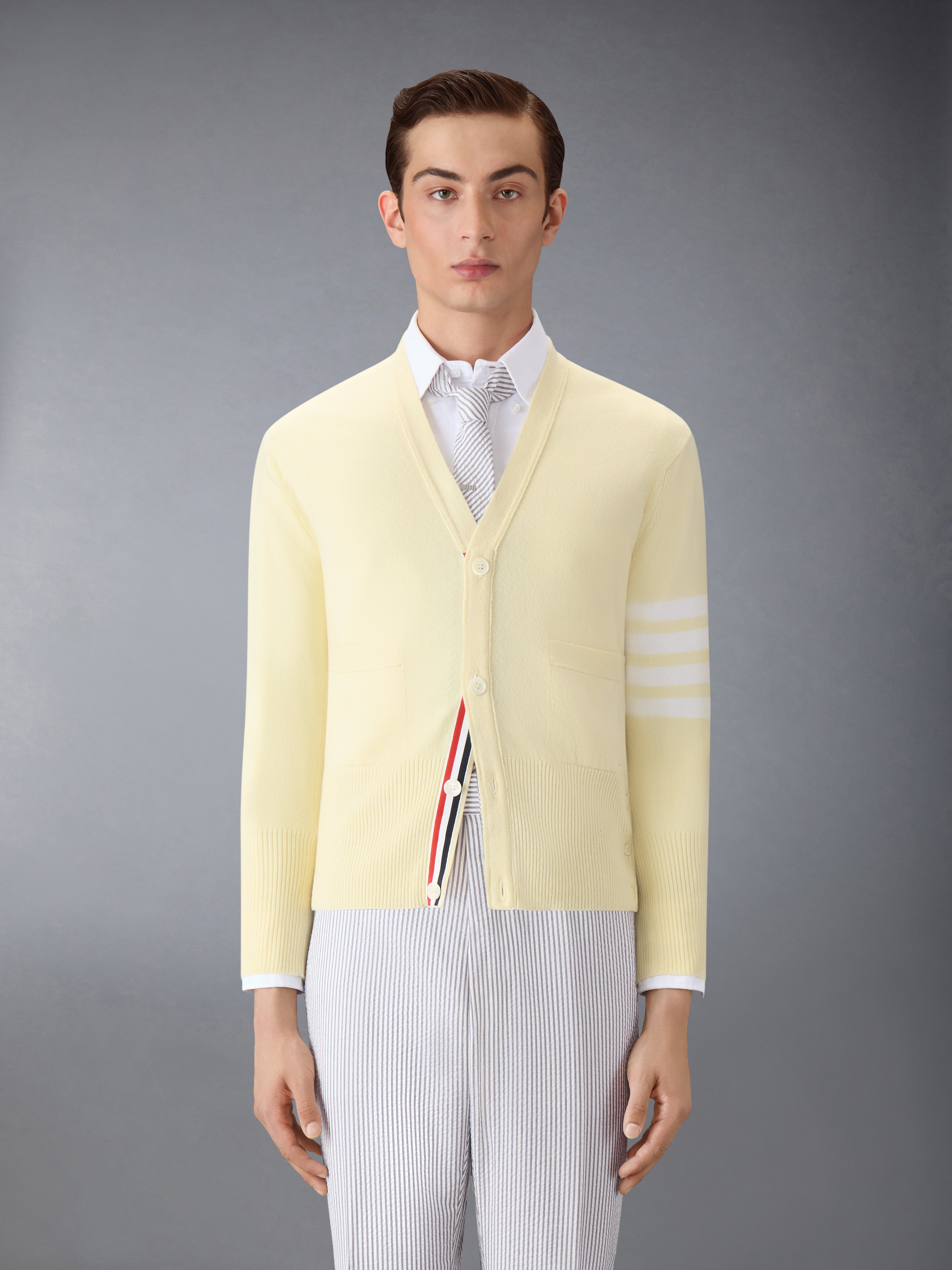 CLASSIC CASHMERE 4-BAR V-NECK CARDIGAN | Thom Browne
