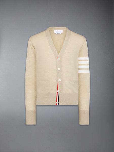 MERINO WOOL 4-BAR CLASSIC V-NECK CARDIGAN BEIGE