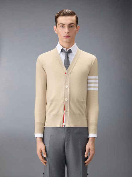MERINO WOOL 4-BAR CLASSIC V-NECK CARDIGAN BEIGE