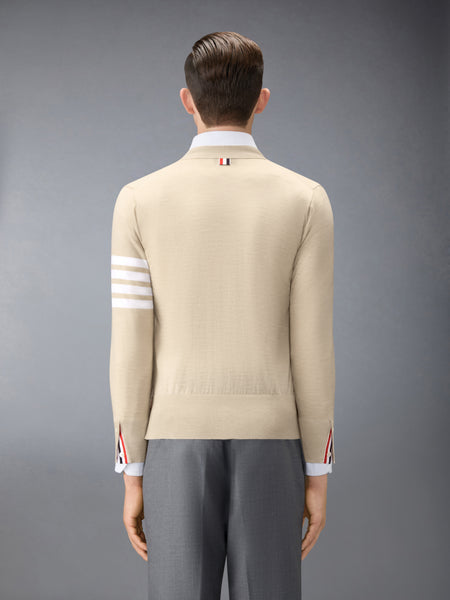 MERINO WOOL 4-BAR CLASSIC V-NECK CARDIGAN BEIGE