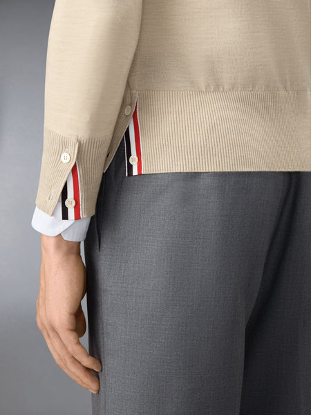 MERINO WOOL 4-BAR CLASSIC V-NECK CARDIGAN BEIGE