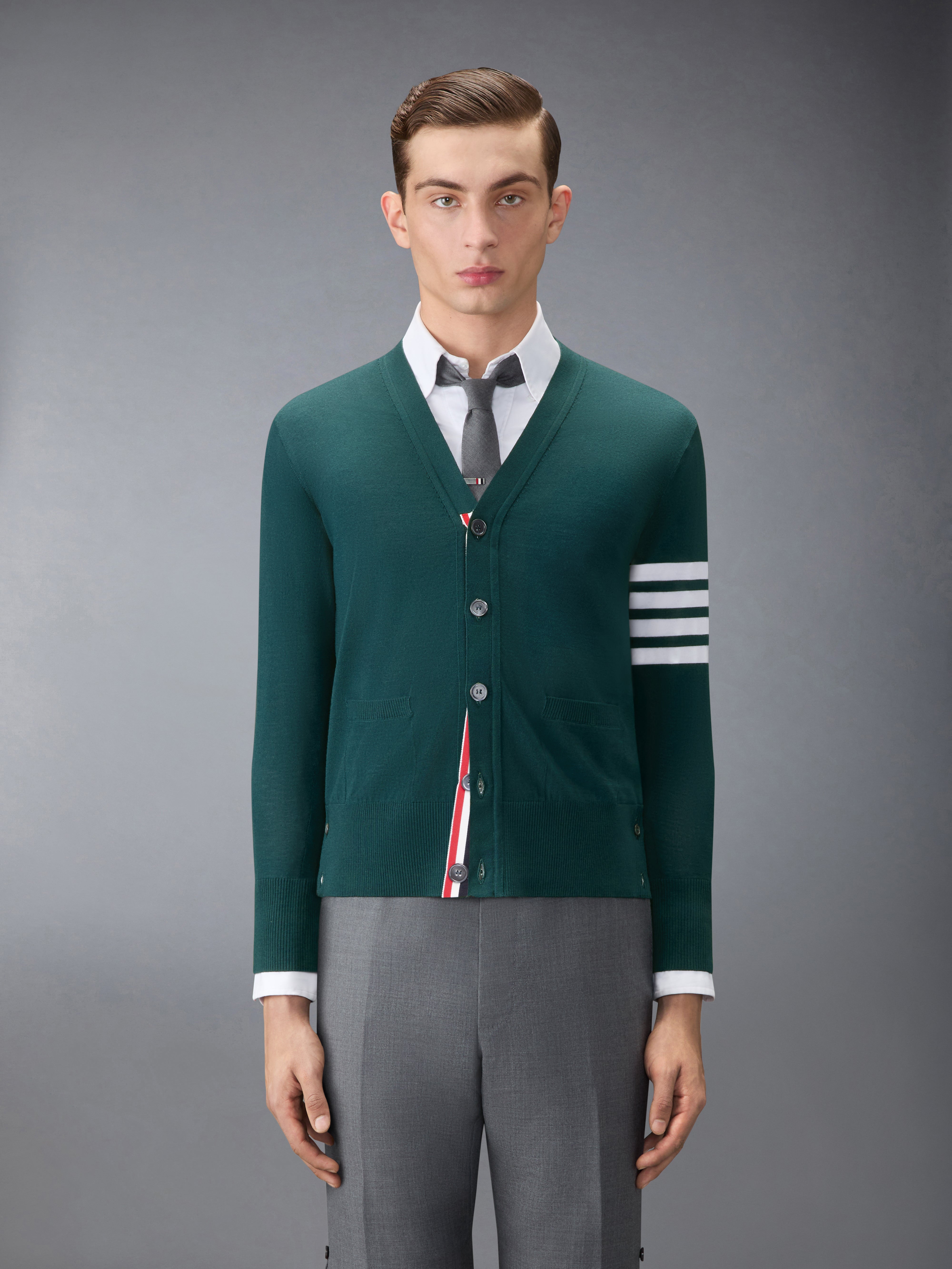 Merino Wool 4-Bar Classic V-Neck Cardigan | Thom Browne