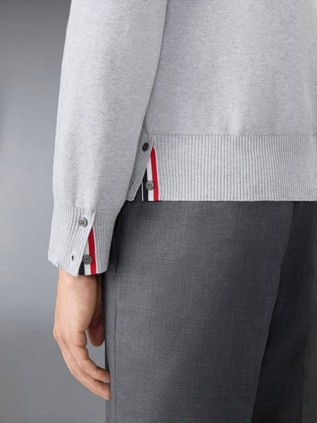 COTTON CREPE 4-BAR MILANO STITCH CARDIGAN PALE GREY