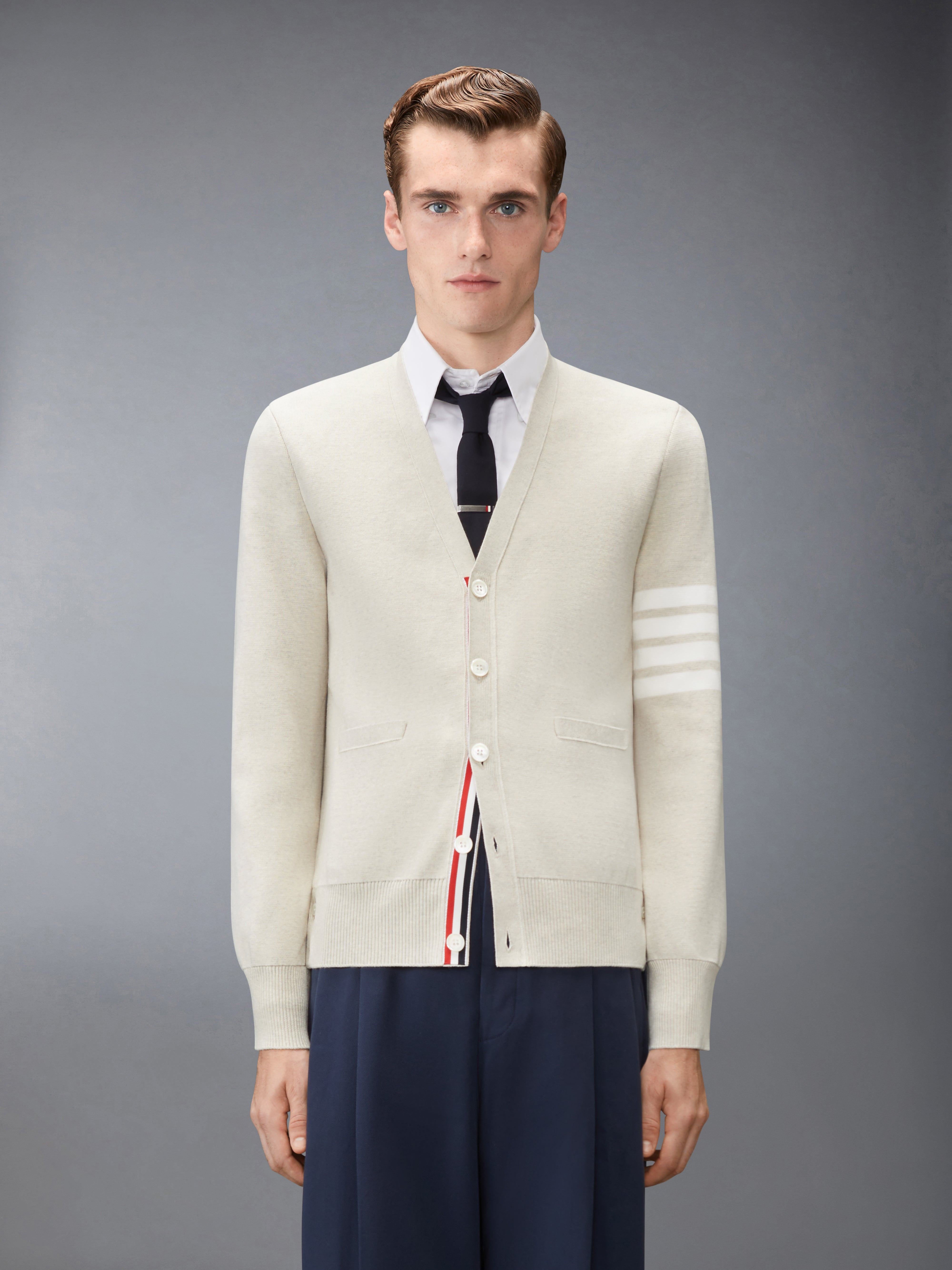Cotton Crepe V-Neck Cardigan | Thom Browne