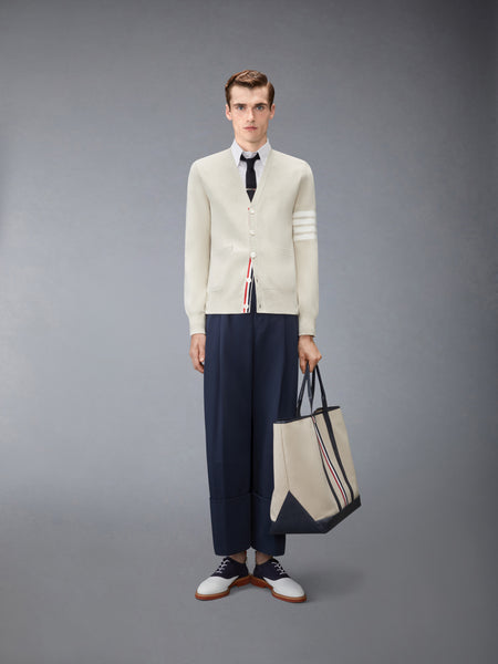 COTTON CREPE 4-BAR MILANO STITCH CARDIGAN BEIGE