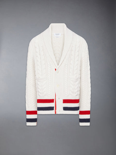ARAN CABLE CASHMERE RWB STRIPE CARDIGAN