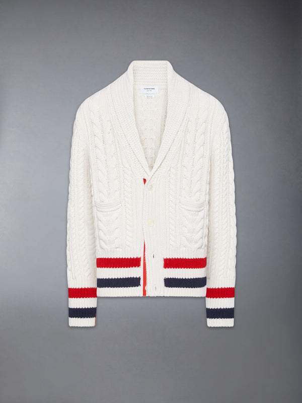 ARAN CABLE CASHMERE RWB STRIPE CARDIGAN - featured image