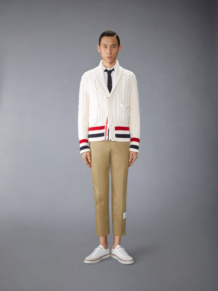 ARAN CABLE CASHMERE RWB STRIPE CARDIGAN
