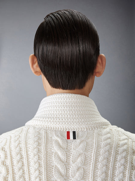ARAN CABLE CASHMERE RWB STRIPE CARDIGAN