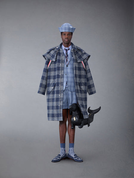 ファンミックスチェックジャカードVネックカーディガン ブルー