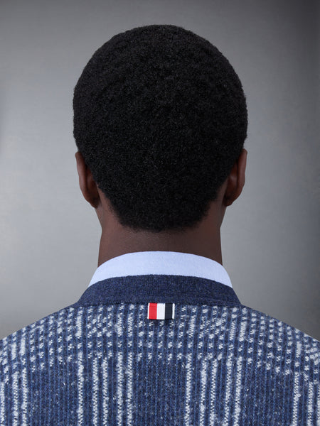 ファンミックスチェックジャカードVネックカーディガン ブルー