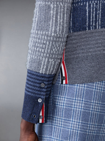 ファンミックスチェックジャカードVネックカーディガン ブルー