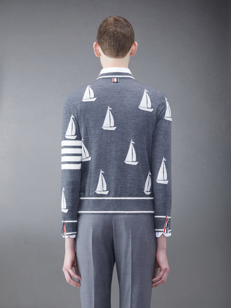 メリノセイルボート 4バー Vネックカーディガン ミディアム グレー