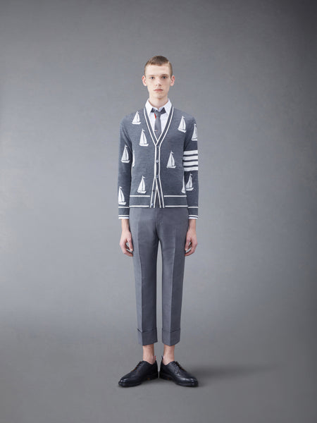 メリノセイルボート 4バー Vネックカーディガン ミディアム グレー