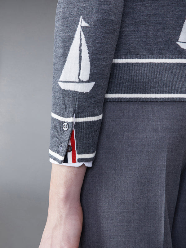 Merino Sailboat 4-bar V-neck Cardigan - image 5