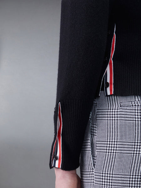 カシミア 4BAR ショート クルーネック カーディガン 黒