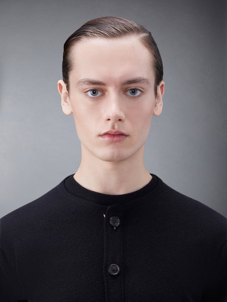 カシミア 4BAR ショート クルーネック カーディガン 黒