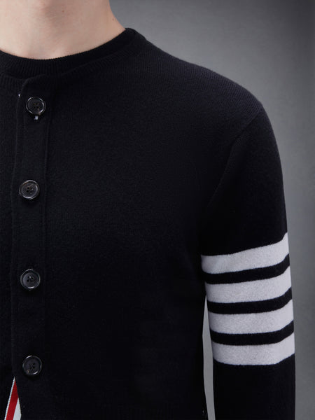 カシミア 4BAR ショート クルーネック カーディガン 黒
