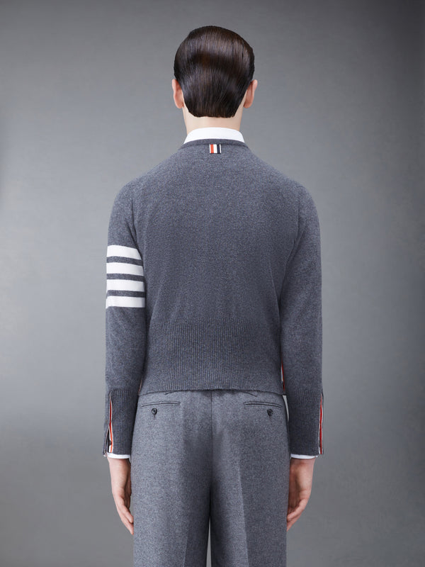 CASHMERE 4-BAR SHORT CREW NECK CARDIGAN