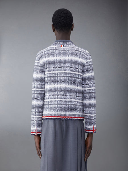 タータン モヘア メリノチェック Vネック カーディガン ライト グレー