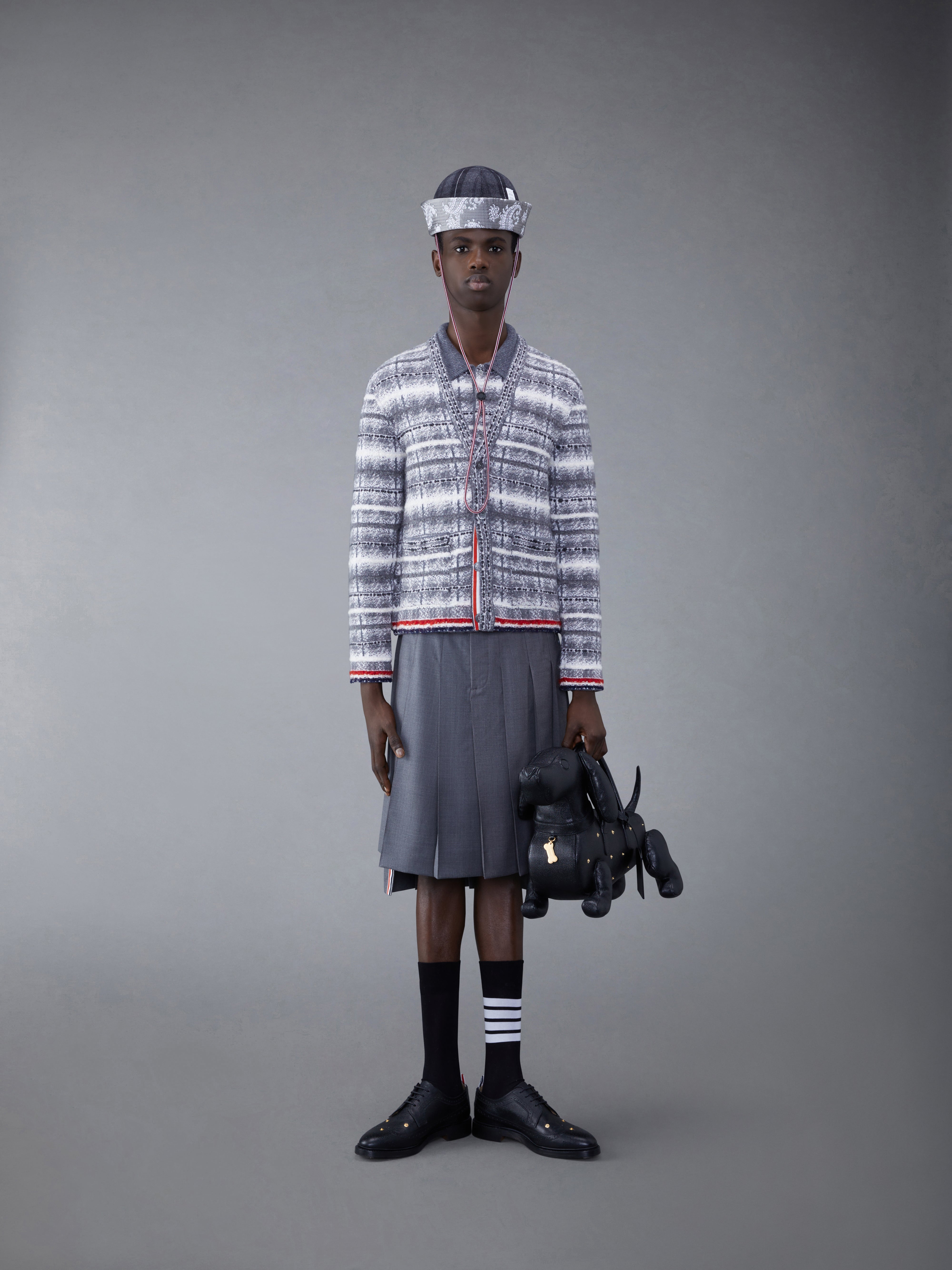 Tartan Mohair Merino Check V Neck Cardigan | Thom Browne