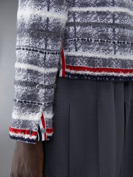 タータン モヘア メリノチェック Vネック カーディガン ライト グレー