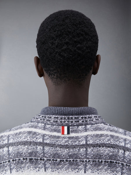 タータン モヘア メリノチェック Vネック カーディガン ライト グレー