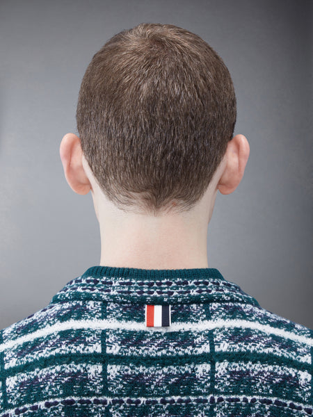 タータンメリノモヘアインレイVネックプルオーバー ダーク グリーン