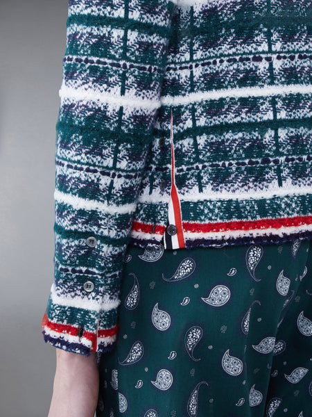 タータンメリノモヘアインレイVネックプルオーバー ダーク グリーン