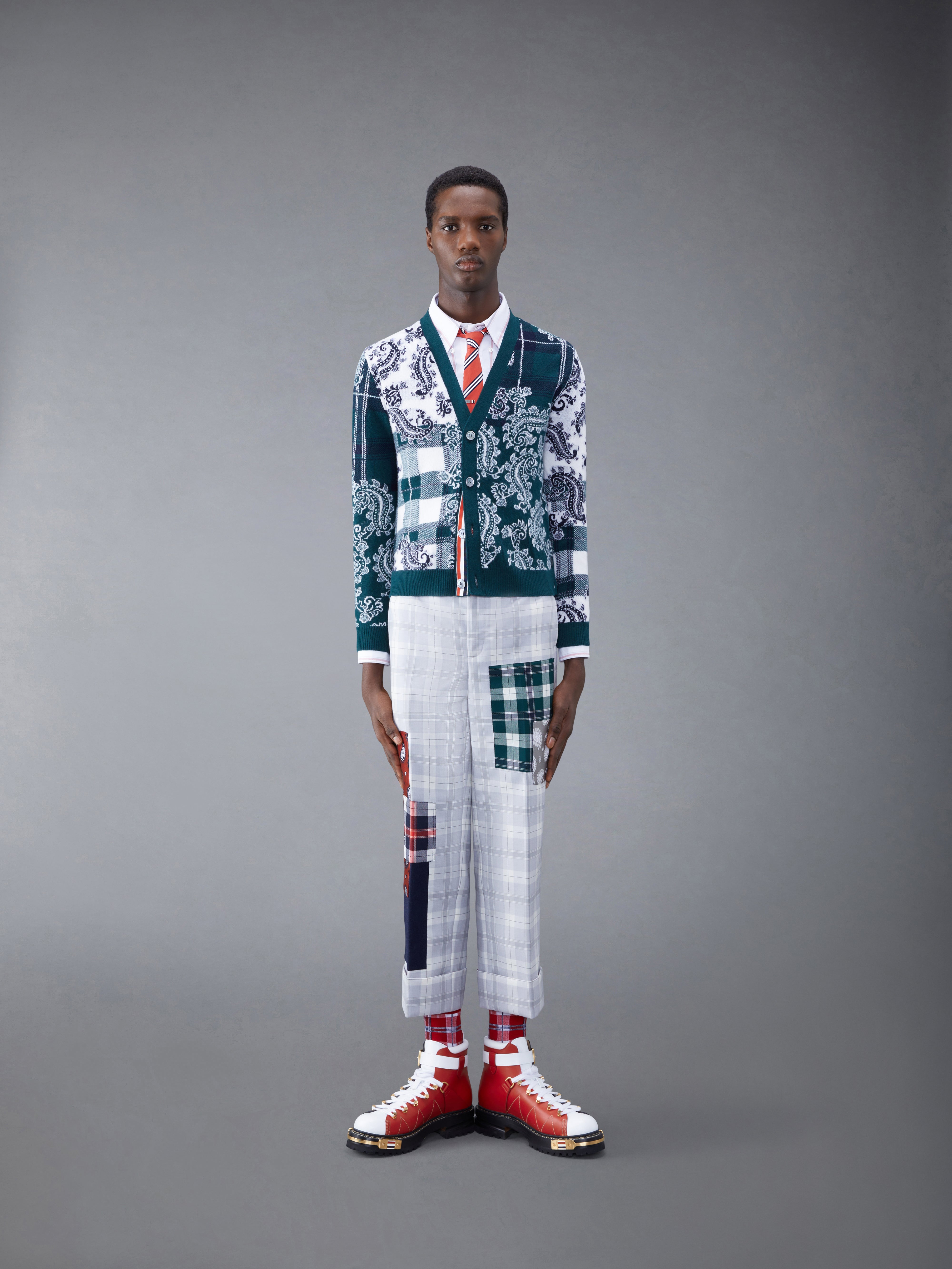 Fun-Mix Tartan Merino V-Neck Cardigan | Thom Browne