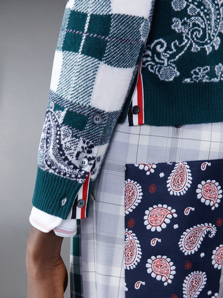 Fun-Mix Tartan Merino V-neck Cardigan DK GREEN