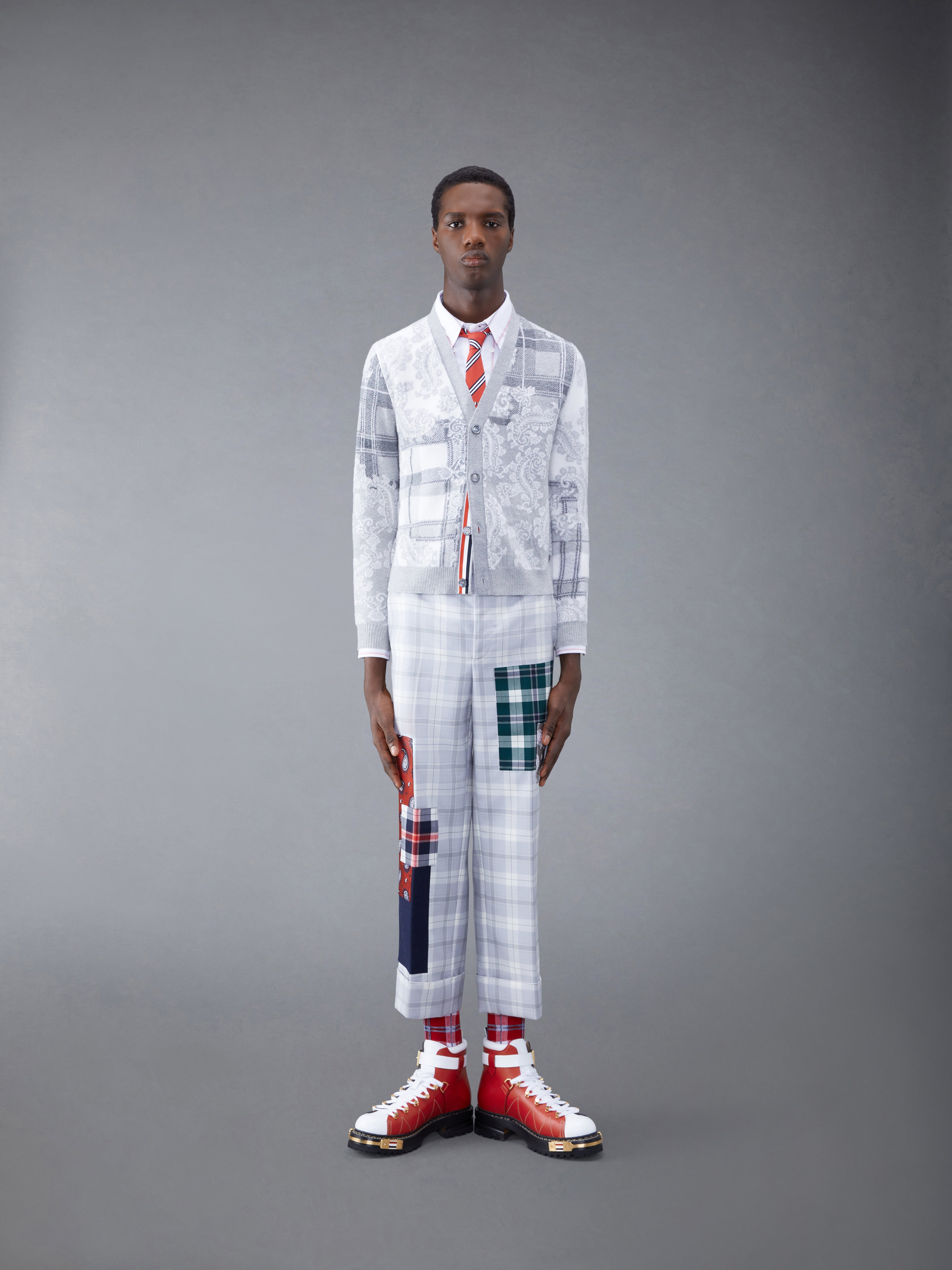 Fun-Mix Tartan Merino V-Neck Cardigan | Thom Browne