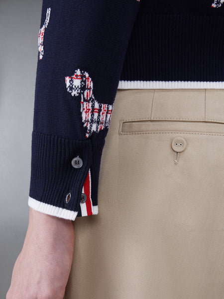 WOOL 4-BAR V-NECK HECTOR CARDIGAN NAVY