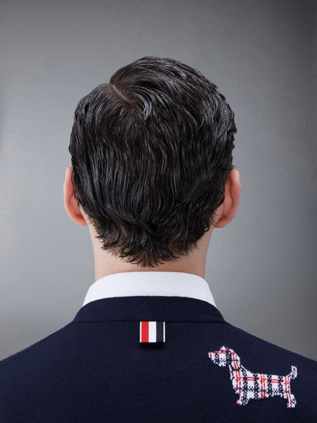 WOOL 4-BAR V-NECK HECTOR CARDIGAN NAVY